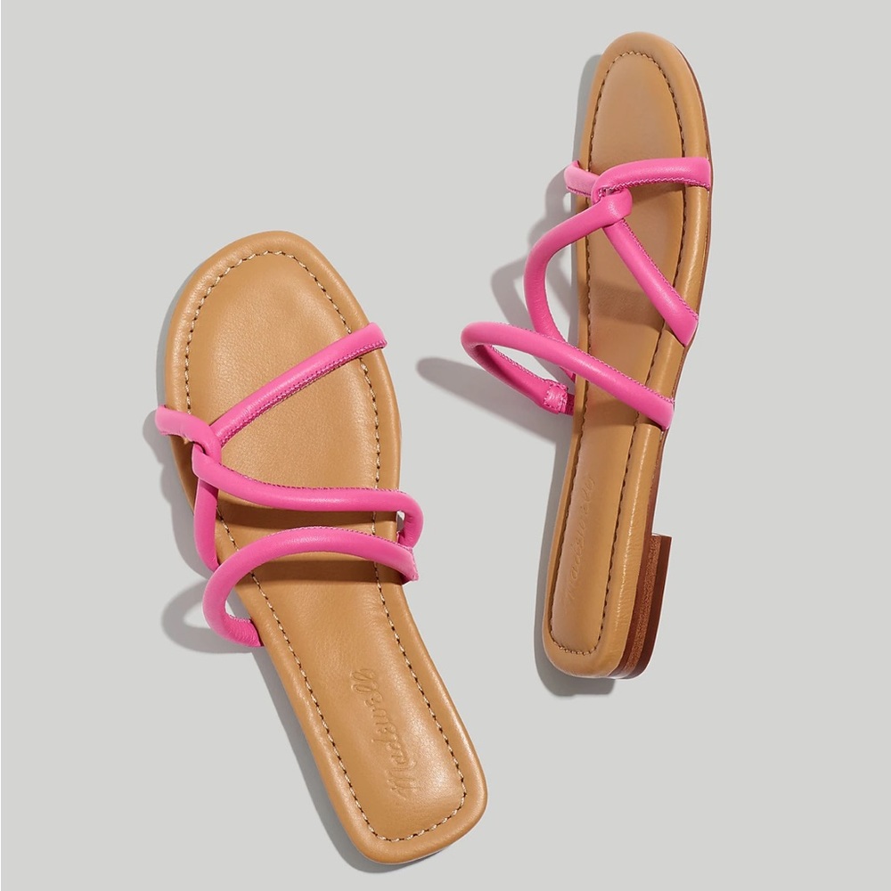 NIB Madewell Leather Amel Slide Sandal in Pink Raspberry Frosting